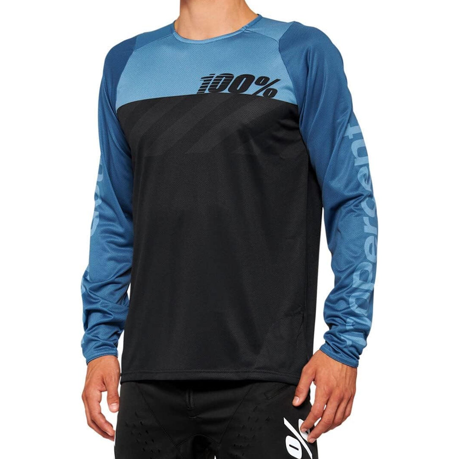 100% R-Core LS Jersey Black / Slate Blue - Ultimate Cycles Nowra