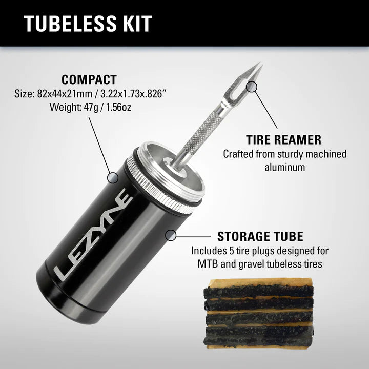 Lezyne Tubeless Kit Alloy Holder Inc 5 Plugs & Tools - Ultimate Cycles Nowra